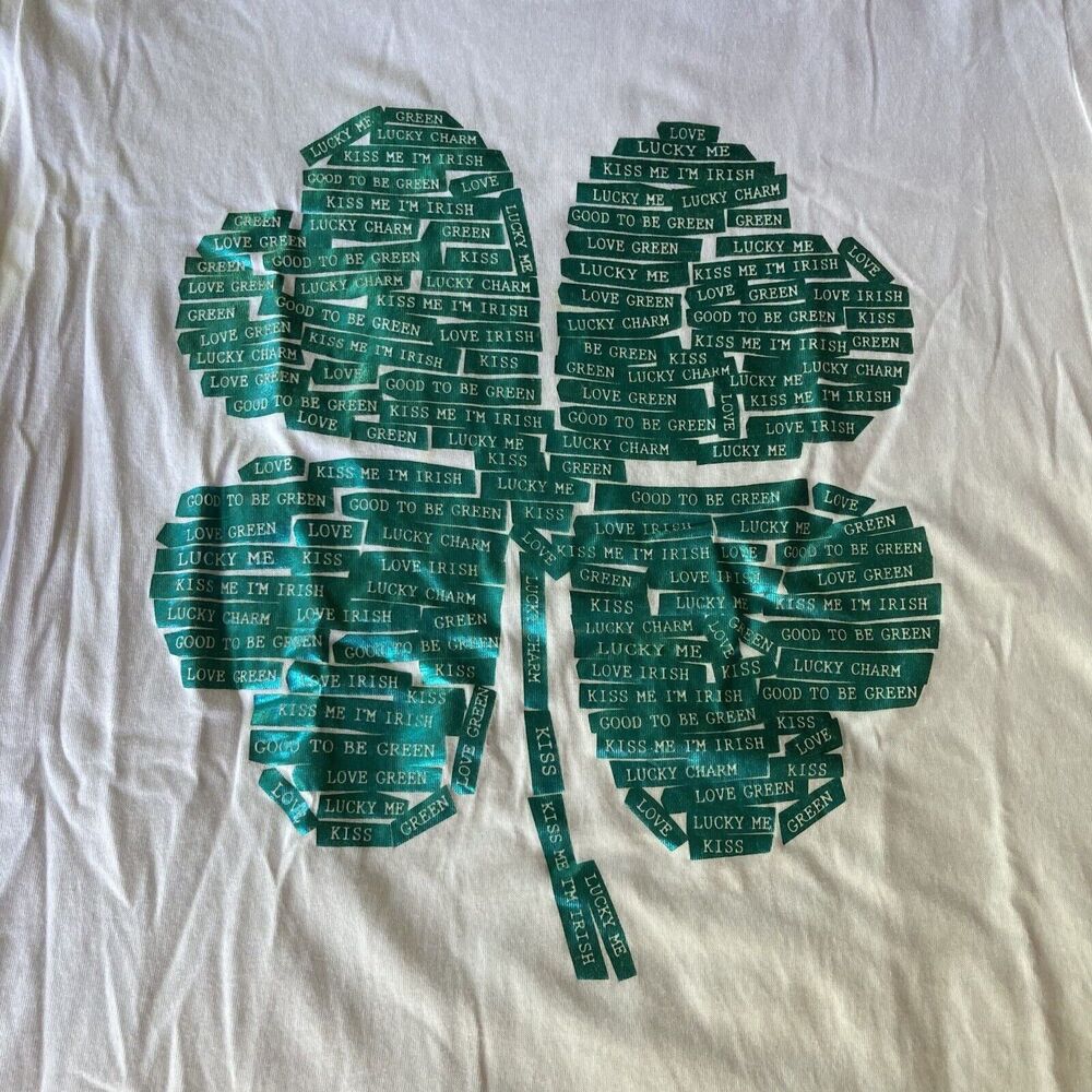 St. Patricks Day Sz XXL Top Four Leaf Clover Lucky Plus T Shirt Green Festive - Picture 2 of 7